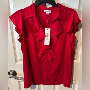 Calvin Klein Red Ruffle Blouse